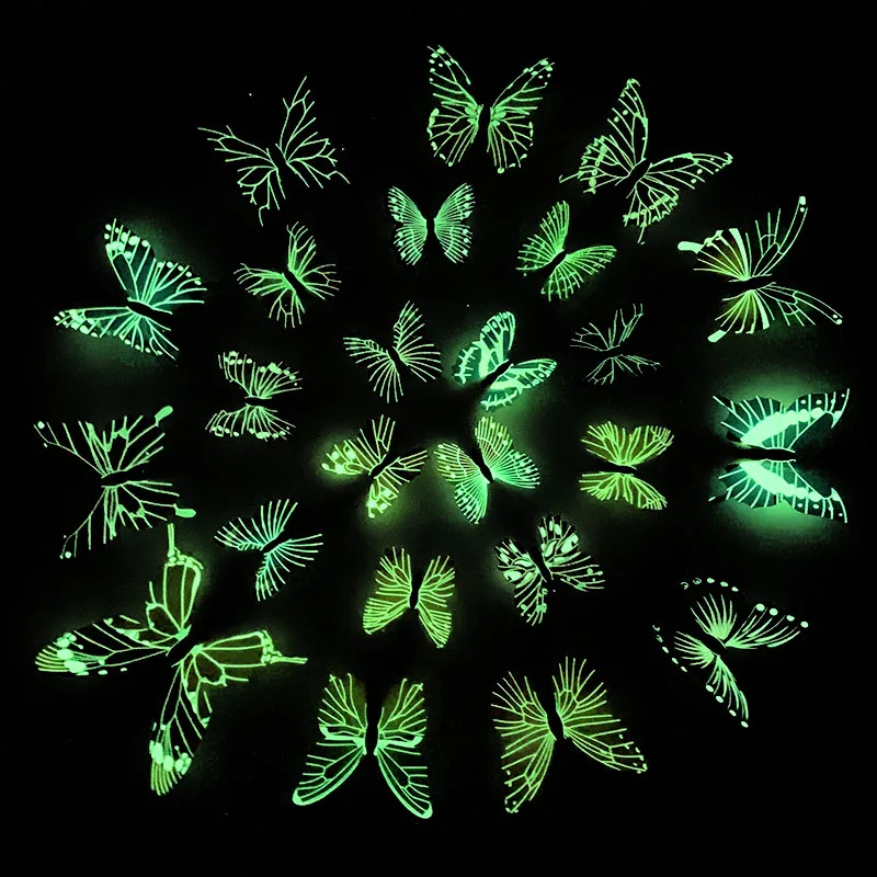 12Pcs Luminous 3D Butterfly Wall Stickers For Home Room Wall Decor Butterflies Glowing Fridge Sticker Glow In The Dark Wallpaper