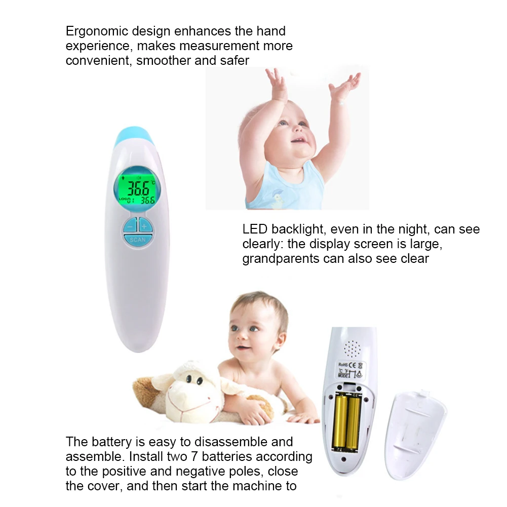

Non-contact Forehead Infrared Thermometer Digital LED Backlit Hand-held Temperature Meter JS88