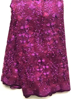 

New Design 2020 African Lace Fabric High Quality French Nigerian Beads Embroidered Tulle Lace Fabric With Stones ELL4686