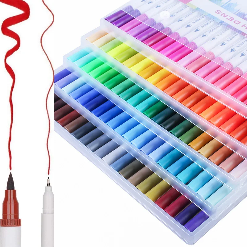 

12/24/36/48/72/100 Color Marker Set School Office Drawing Marker Art Supplies Dual Tip Fineliner Water Brush Pens