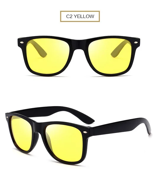 C2 Yellow Винтажные Солнцезащитные очки, мужские Поляризованные женские очки в черной оправе, ретро солнцезащитные очки, очки для ночного видения, затемненные очки - Цвет линз: C2 Yellow