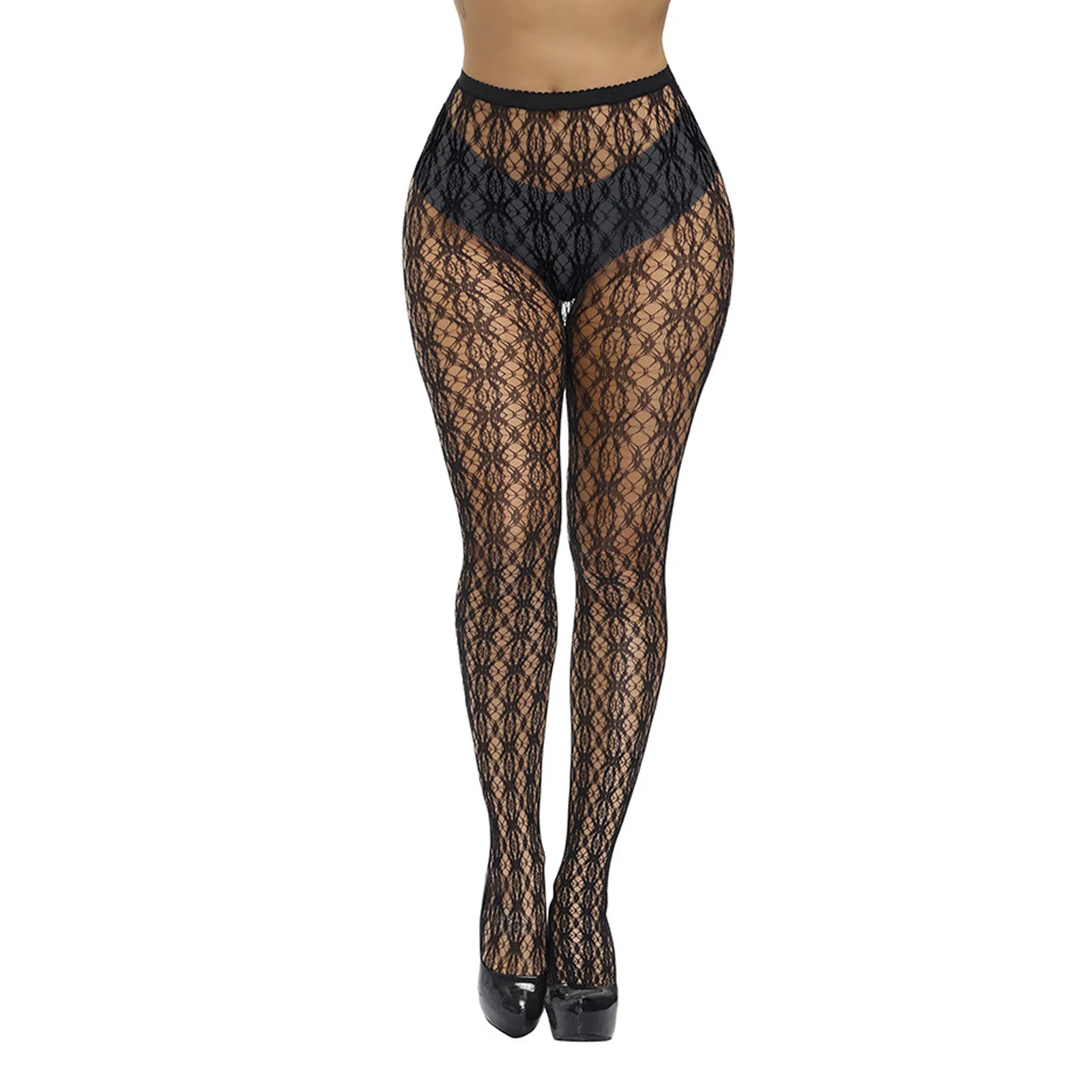 Socks Hosiery Women's Stockings See-Through Temptation One-Piece Lace Printed Net Thigh High Over Knee Nylon Long Sock |
