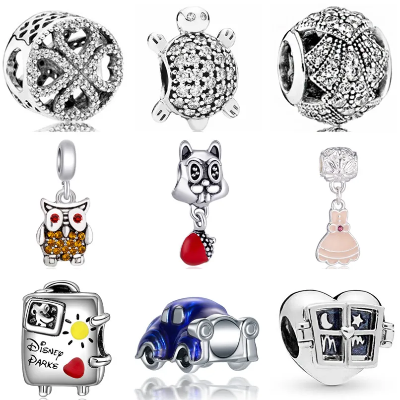 

Luurious Crystal Butterfly Flowers Owl Dress Dog Squirrel Beads Charms Fit Pandora Bracelets & Bangles for Women DIY Berloques
