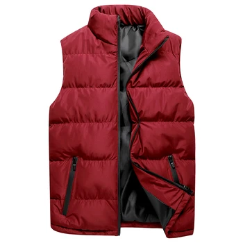 

Mens Parka Vest Solid Casual Sleeveless Jacket Cotton Padded Waist Coat Lightweight Bodywarmer New Brand Clothing
