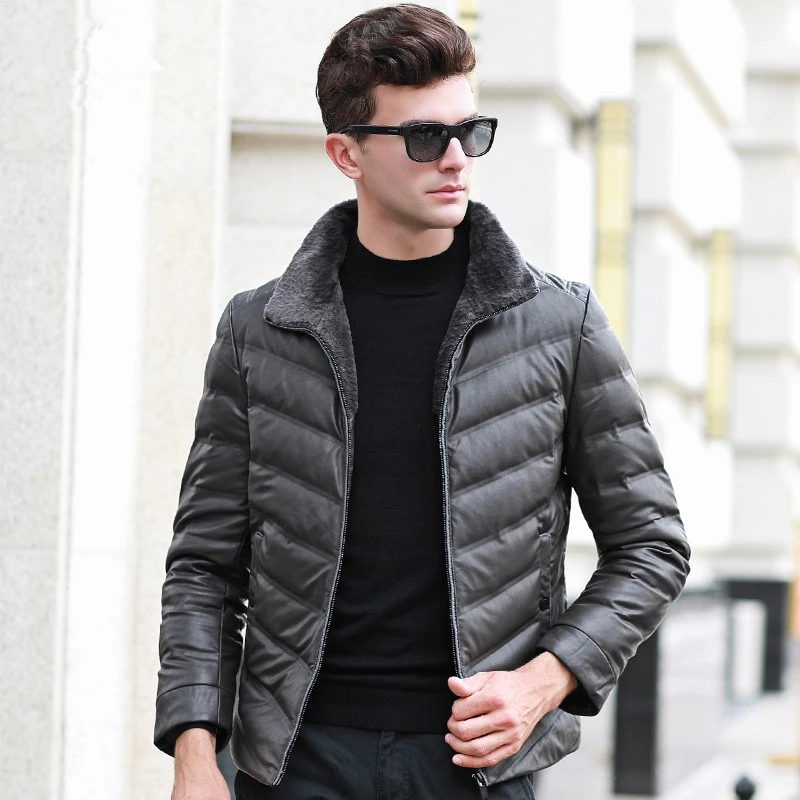 Aismz Winter New Men's Warm Wool Collar Fashion Business Casual Slim 85% White Duck Down Jacket Coat Male Brand Clothing