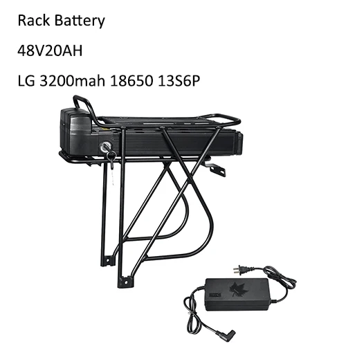 Rear Rack LG 48V20AH Литиевая, фара для электровелосипеда в Батарея 36 V/48 V 10ah/13ah/15ah/20ah электрический скутер Батарея 18650 Сотовый телефон LG кадр задние противотуманные фонари стойки Батарея с зарядным устройством - Цвет: Rear Rack LG 48V20AH