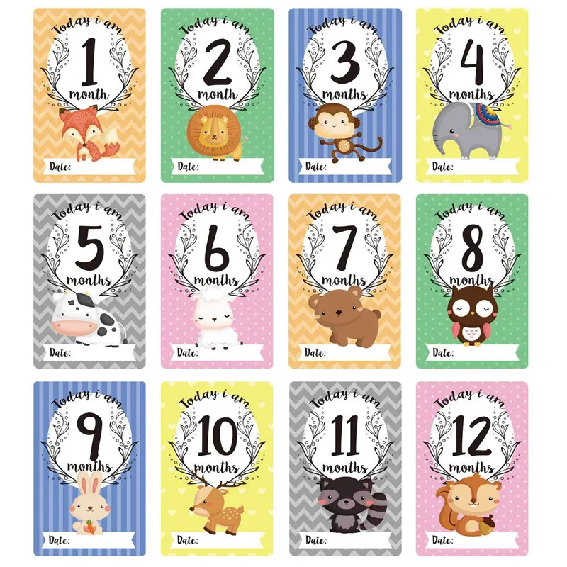 newborn studio New 12 Pcs Month Paper Card Baby Photography Milestone Memorial Monthly Newborn Kids Commemorative Card Number Photo Accessories Hand & Footprint Makers Baby Souvenirs