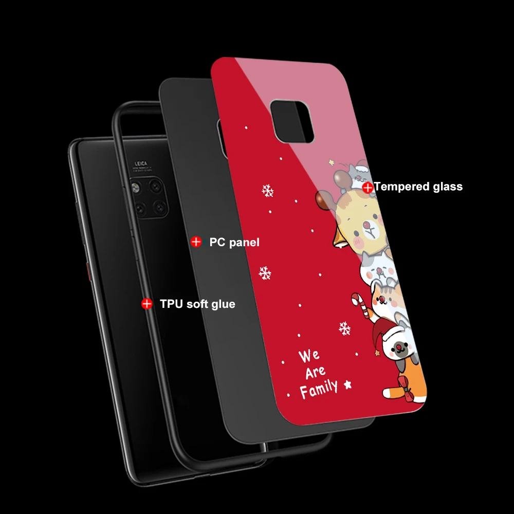 ciciber Merry Christmas Coque for Huawei P30 P20 Mate 20 30 Lite Pro Cover for Honor 10 Lite Tempered Glass Phone Cases Fundas