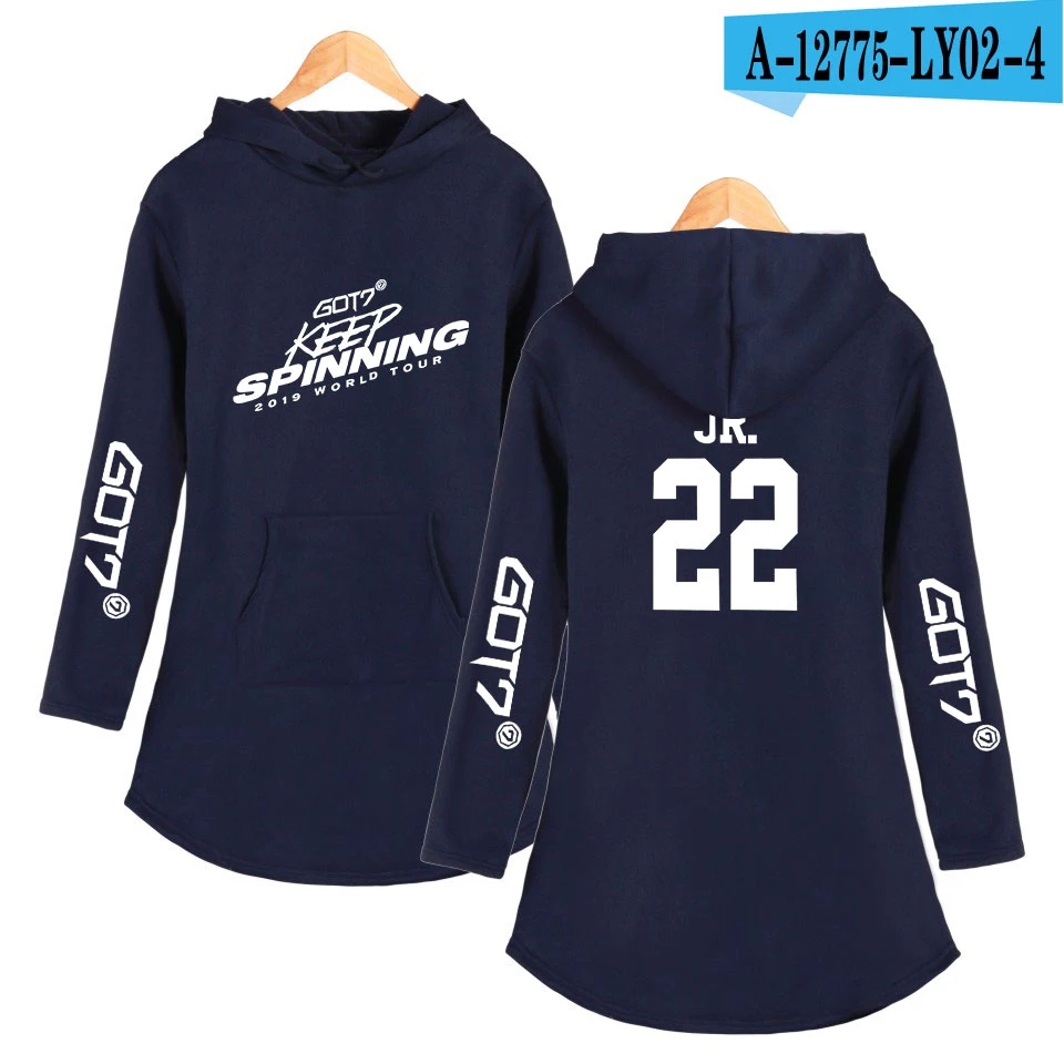 GOT7 мир Тур Новое 2D Печать с капюшоном платье женское модное платье с длинными рукавами kpop MS Горячая тренд повседневная одежда - Цвет: navy blue