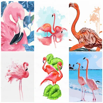 

Frame DIY Painting By Numbers Flamingo Animals Kit Canvas Picture By Numbers Hand Painted For Home Decoration Gift Arts