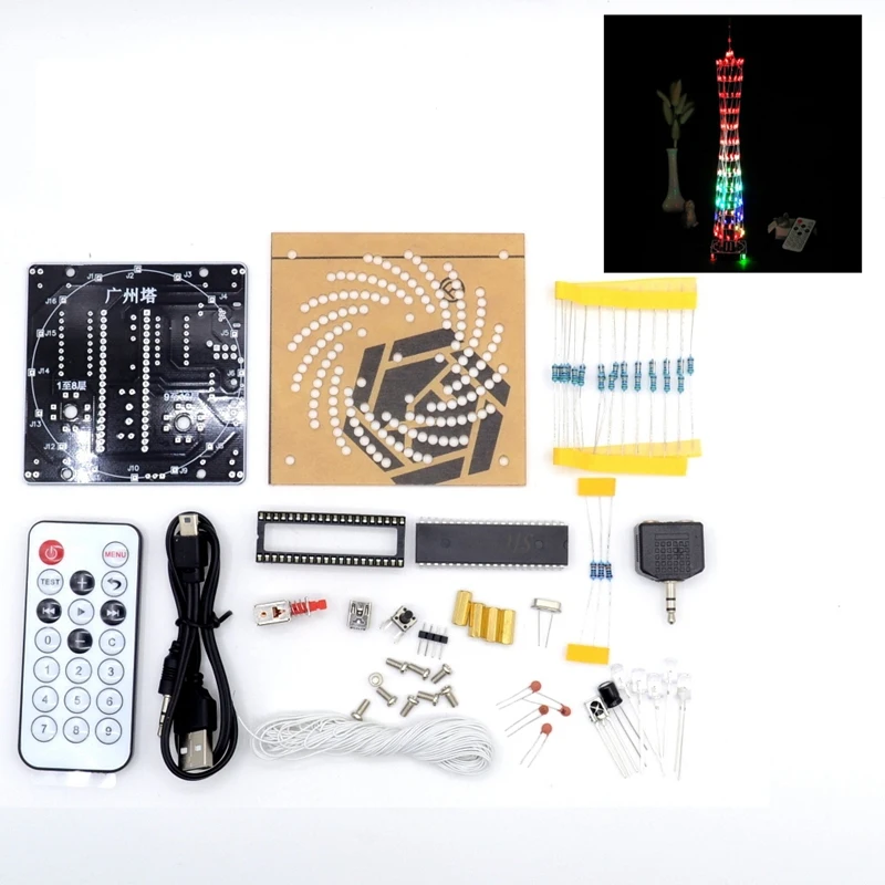 DIY светодиодный LightCanton башня люкс Беспроводной дистанционного Управление электронный комплект музыкальный спектра паяльные наборы сделай сам тренировка мозга игрушка - Цвет: Multicolor