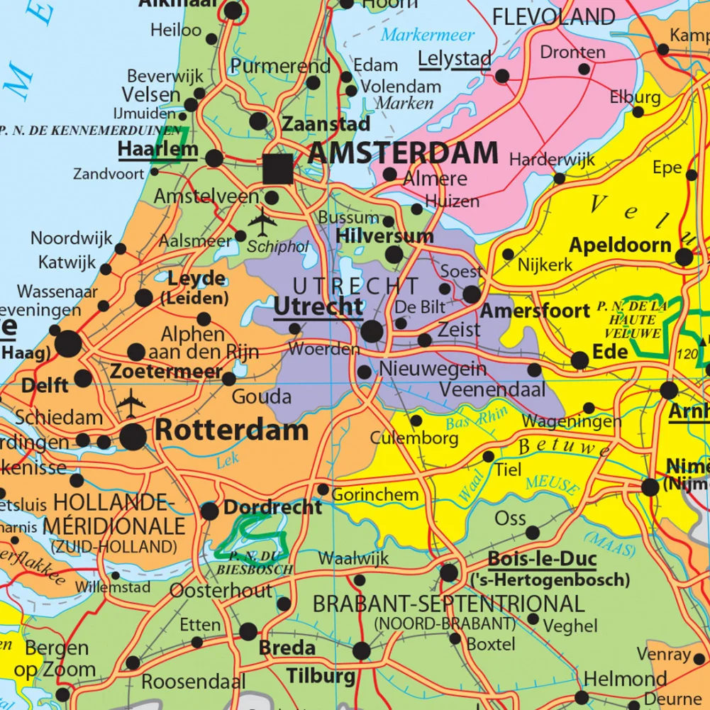 59*42cm The Netherlands s Political and Transportation Map In French Wall Poster Canvas Painting School Supplies Home Decoration