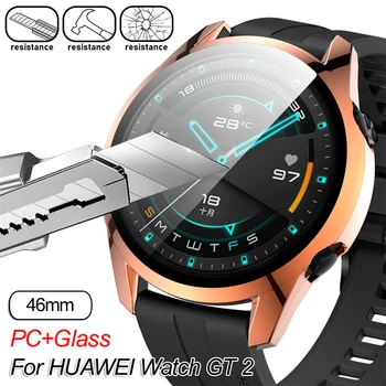 

Anti-Scratch Full Cover Plating PC Bumper Case With Tempered Glass Screen Protector for HUAWEI Watch GT 2 46MM New Luxury