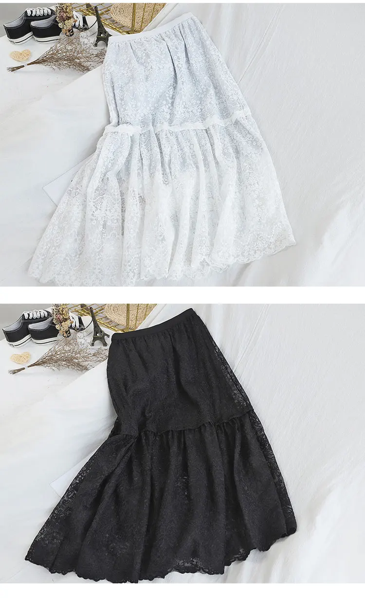 Faldas mujer moda длинные кружевные юбки mori для девочек на весну и зиму в японском стиле, милая длинная кружевная однотонная трапециевидная юбка