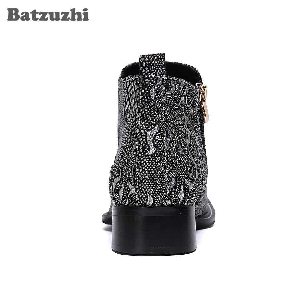Batzuzhi New Arrival Men Shoes Boots Iron Toe Grey Leather Ankle Boots Zip Designer's Short Boots Party botas hombre!Big Size 46