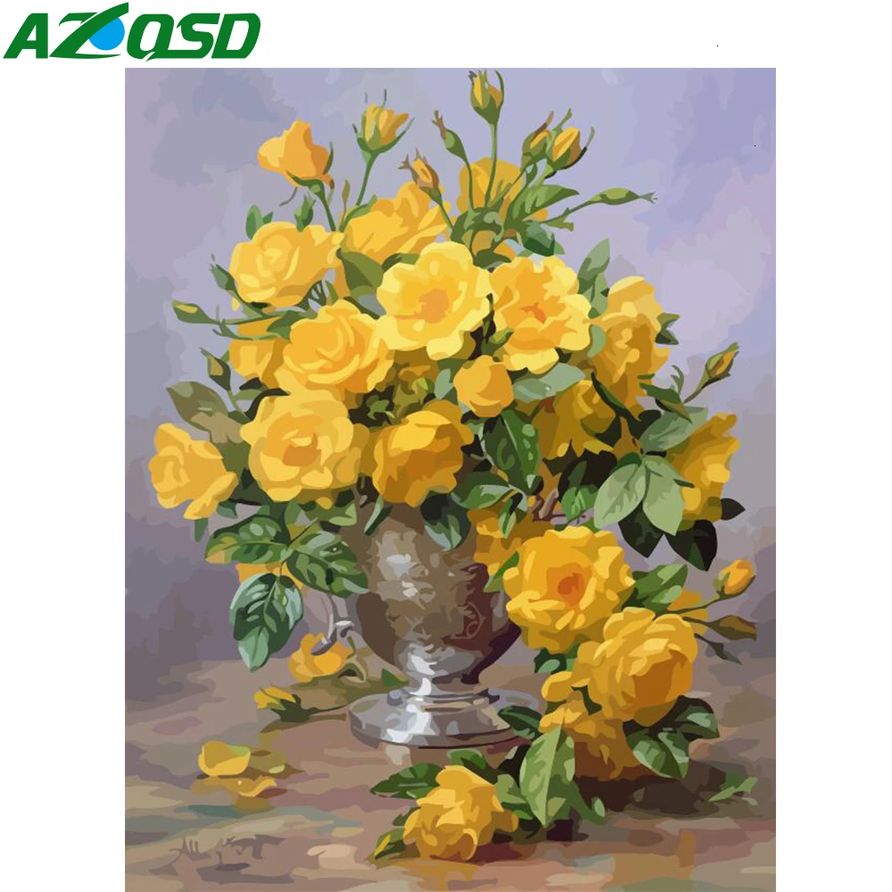 AZQSD DIY Раскраска по номерам цветы Декор для дома Раскрашивание краски по номерам на холсте наборы с вазой акриловая краска уникальный подарок