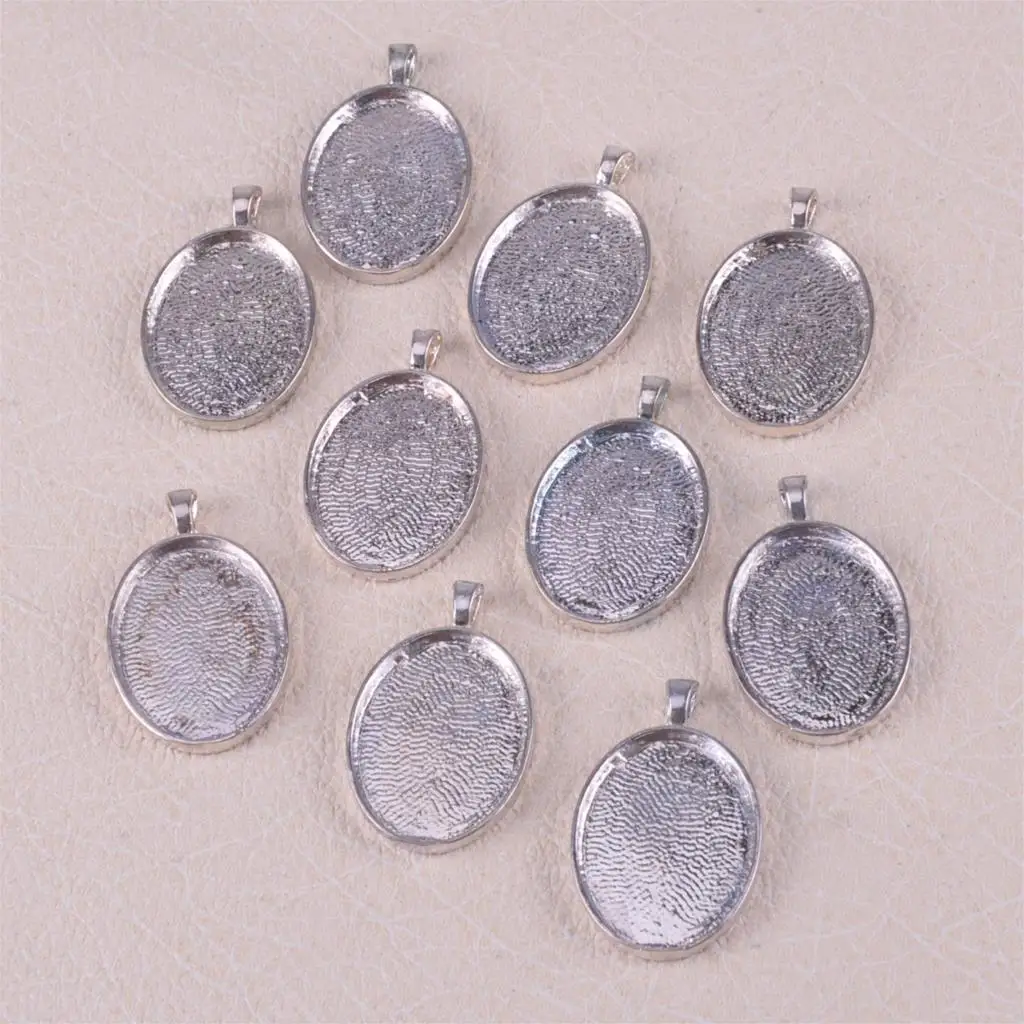 

New 10pcs 30mm Alloy Oval Pendant Tray Antique Silver Blank Bezel Base Charm For DIY Cabochon Setting Jewelry Making