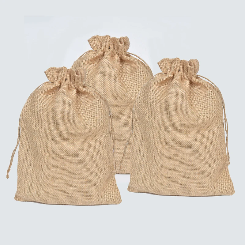 

25x35cm Christmas Large Natural Jute Gift Burlap Drawstring Bag for Coffee Beans Jewelry Packaging Wedding Favor Sack Bag 50Pcs
