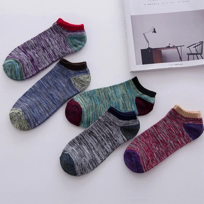 5 Pairs Striped Socks Low Ankle Socks Slippers Shallow Mouth Socks Retro Tide Socks New With Random Color