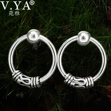 V. YA 925 пробы серебряная круглая серьга круга для женщин Простые Винтажные серьги модные маленькие длинные серьги