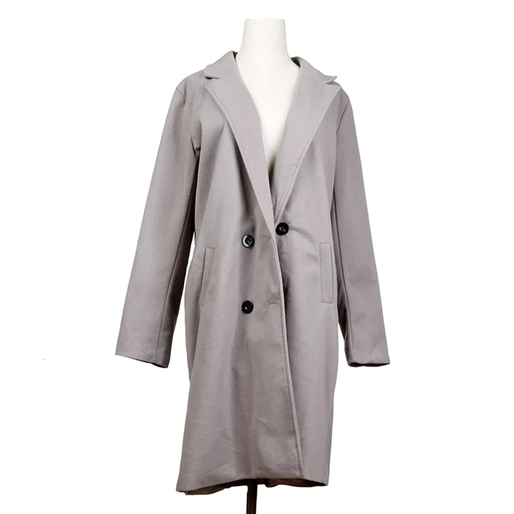 Autumn Winter Wool Blend Coat Women Lapel Long Sleeve Woolen Long Coats Elegant Ladies Pockets Solid Outwear Overcoat