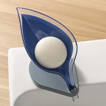 

Cute ABS Soap Dish Universal Storage Holder With Sucker Leaf Shape Home Kitchen Bathroom Decor Anti Slip Cabinet No Drilling
