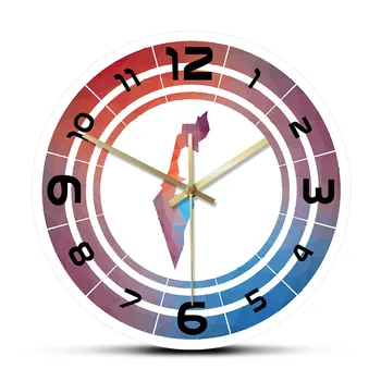 

Multicolored Israel Rounded Sign With Map Patriotic Wall Clock Modern Design Judaism Zionism Home Decor Silent Clock Movement