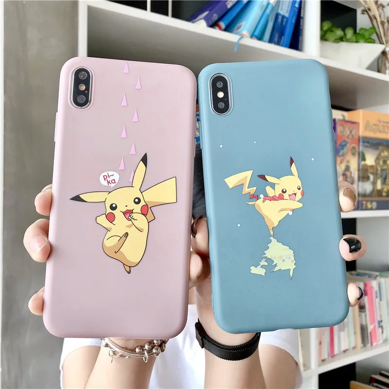 For iphone 7plus case silicone cover Pokemons pikachue Anime Phone Case for coque iPhone 7 7 plus 6 6S 8 Plus X XR XS MAX Case