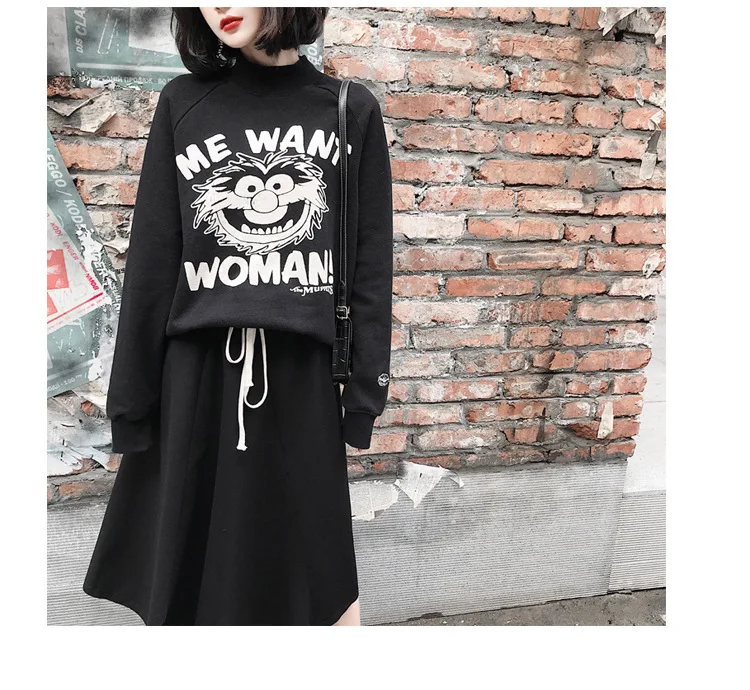 Personality popular logo hoodie woman new dark harbor style semi-high collar loose with velvet