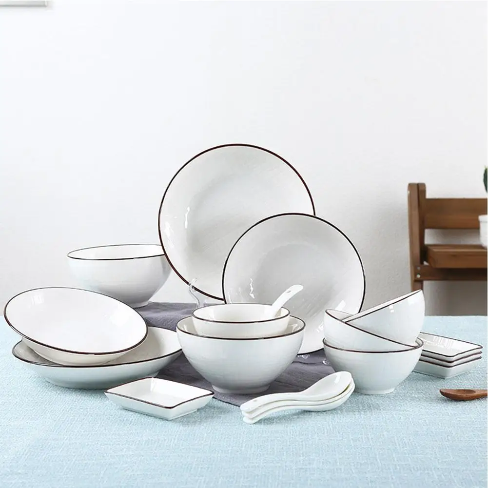 

IdealHouse 18pcs/set Ceramic Tableware Set Kitchen Dinnerware Pure Color Design Modern Bowls Plates Sauce Dish Spoons