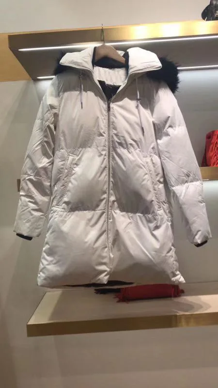 Autumn and Winter New Temperament Lady Solid Color Hooded Long Section Fur Collar Zipper Coat