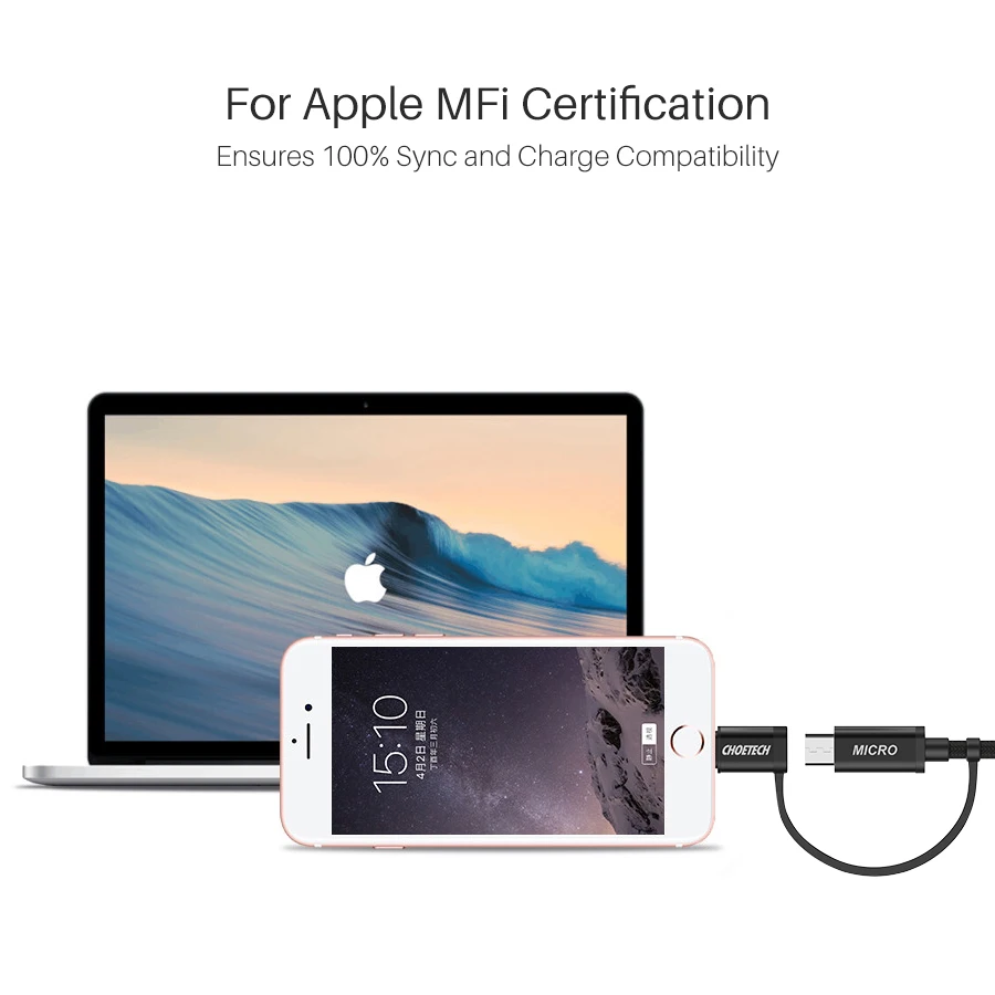 CHOETECH 2 в 1 2.4A USB кабель для iPhone 11 Max X 8 7 plus Быстрая зарядка Micro USB кабель для Android usb type c телефонный кабель