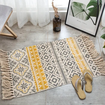 

Morocco Style Carpet Tassels Bohemian Geometric Handwork Woven Macrame Bedroom Bedside Area Rugs Living Room Pet Rest Floor Mat