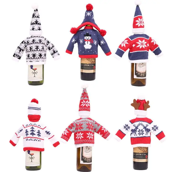 Свитер со шляпой для бутылки вина крышку мешок свитер на бутылку платья