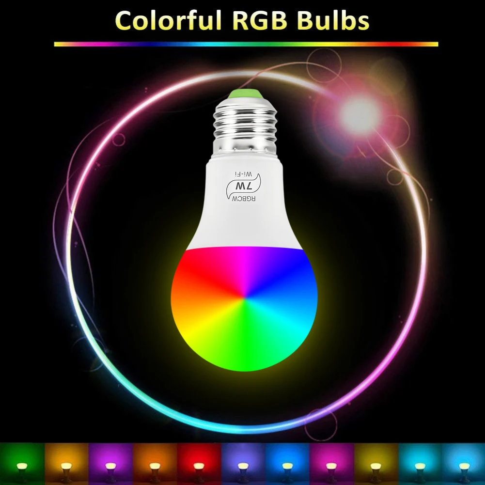 1 шт. смарт-лампа с Wi-Fi светодиодная лампа 7 Вт RGB E27 с регулируемой яркостью Пробуждение теплые огни работа с Alexa Google Assistant рождественские огни