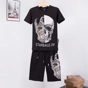 

Starbags PP2020 summer fashion new diamond personalized original skull color print cool slim shorts short t-shirt men's suit