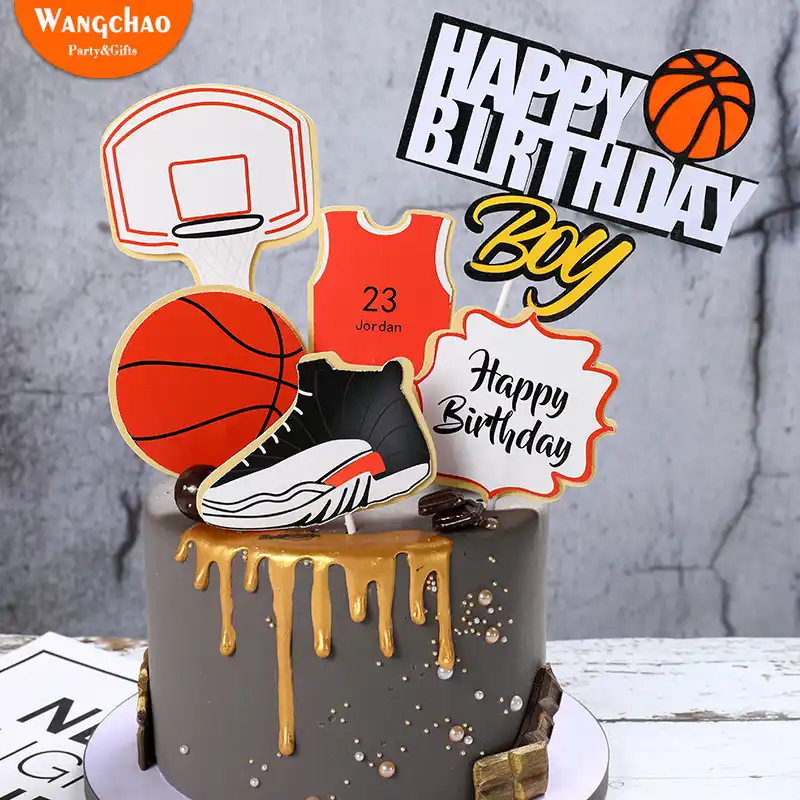 1set Basketball Soccer Sports Theme Cake Topper Boys Birthday Cake