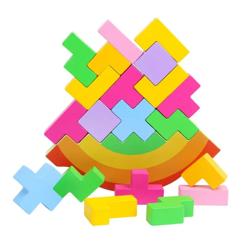 Baby Wooden Tangram Brain Teaser Puzzle Rainbow Balance Jigsaw Tetris Game Intellectual Educational Baby Kids Toys Children Gift