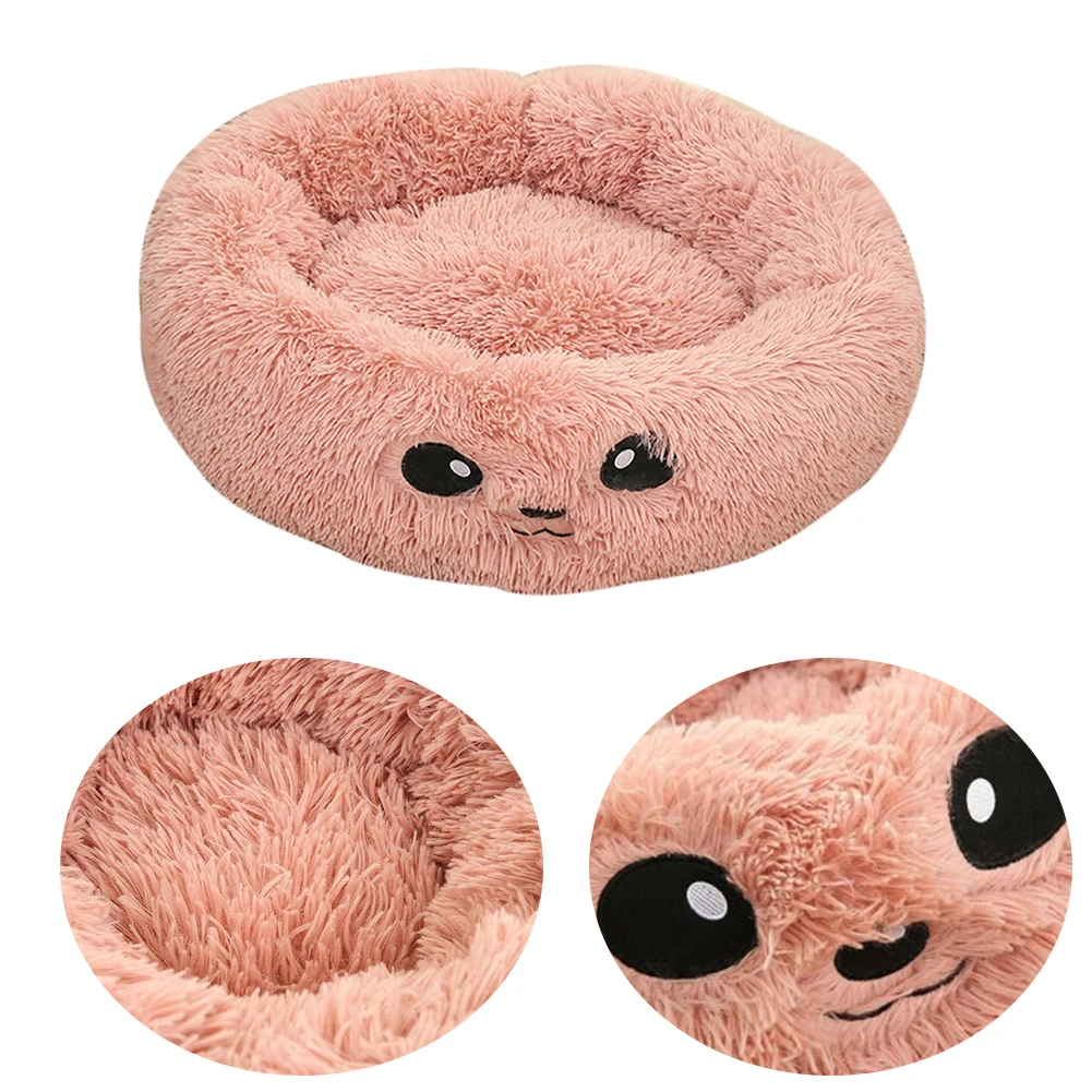 Bean Red Собаки Кошки зима Щенок Кровать для домашних животных Нескользящая теплая утолщенная супер мягкая котята искусственный мех с бархатным узором спальный милый круглый коврик для дома - Цвет: Bean Red