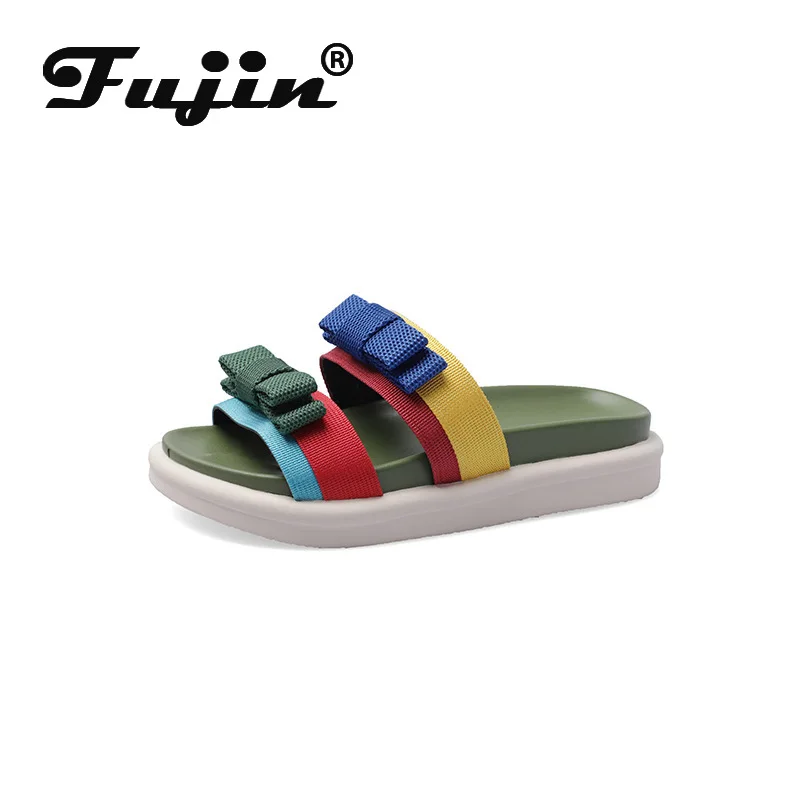 

fujin 2020 Summer Slippers Women Casual Massage Durable Flip Flops Beach Sandals Female Wedge Shoes Striped Lady Room Slippers