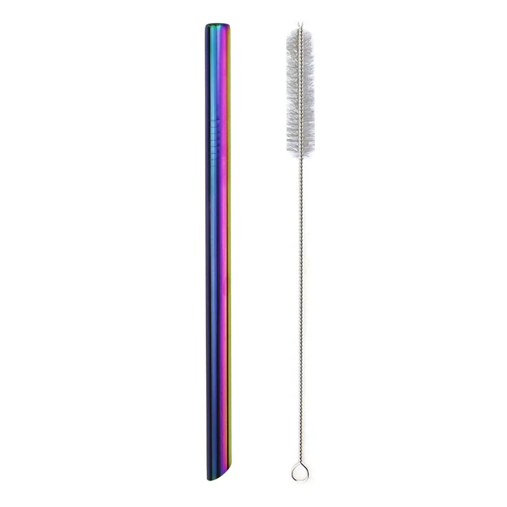 rainbow 1pc 1/2pc 304 Нержавеющая сталь 12 мм соломинкой многоразовые металлическая соломинка острые верхние пузырь Чай Коктейльные трубочки вечерние с чистящая щетка - Цвет: rainbow 1pc