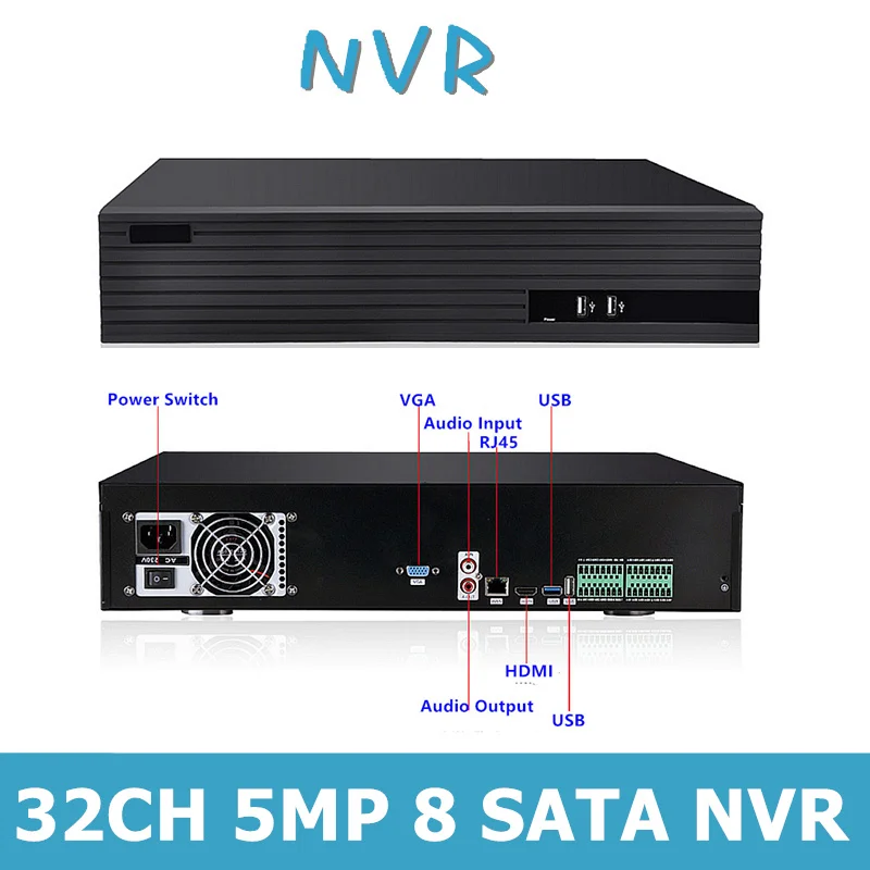 32CH * 5MP NVR DVR сетевой цифровой видеорегистратор Max 8*8TB для ip камеры ONVIF CMS XMEYE CCTV Security