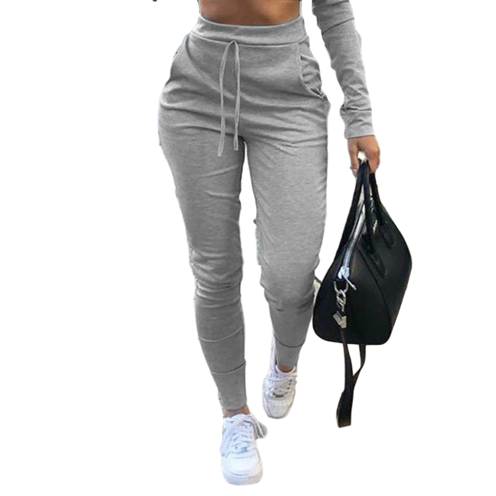 Women Jogger Pants Casual Solid Color Sport Pants, Elastic Waist Ankle Cuff  Tight Sweatpants with Pocket