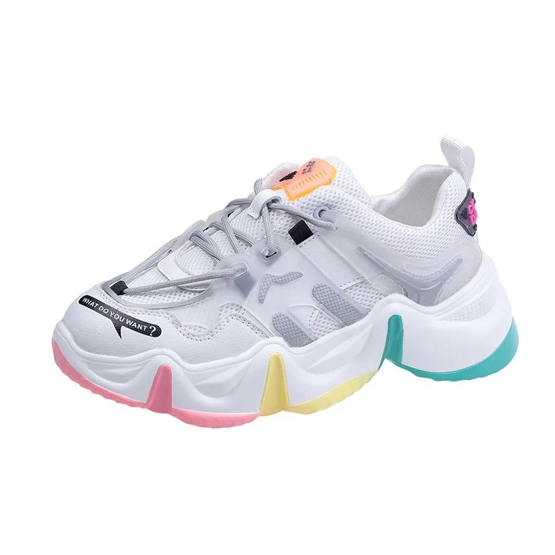 Кроссовки женские массивные Вулканизированная подошва дышащие Радужный цвет