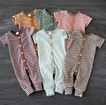 

Cotton Infant Baby Girl Boy Short Sleeve Romper Jumpsuit Striped Outfit Clothes Baby Unisex Striped Rompers Clothing