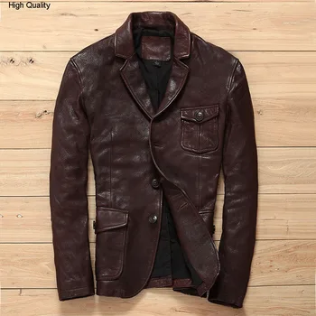 

Classic smart causal genuine leather suits men Korean fashion Advanced sense goat leather jacket for men slim fit blazers male