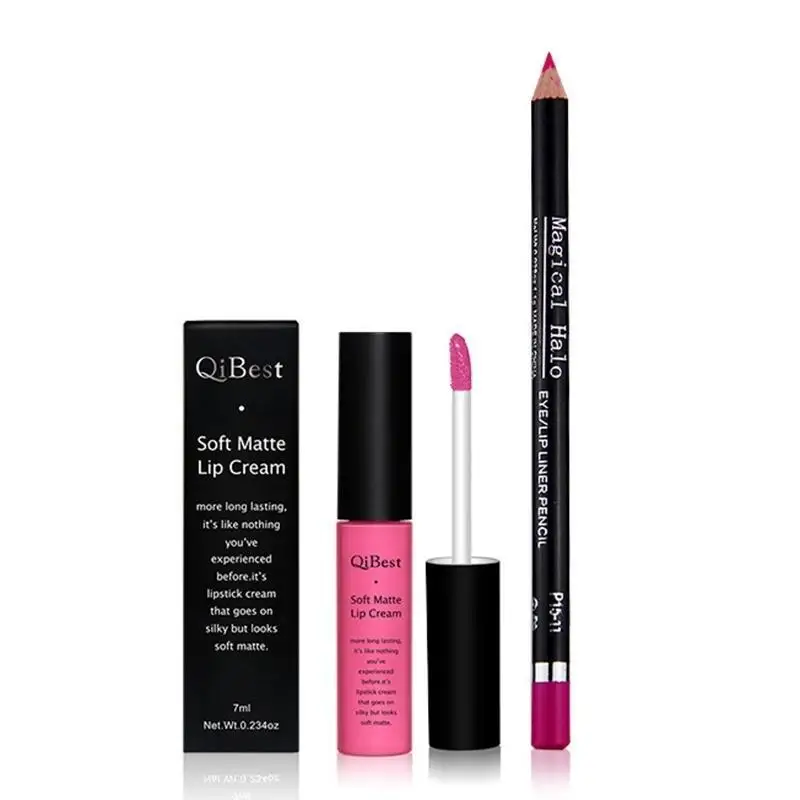 2pcs Matte Liquid Lipstick Lip Liner Pencil Professional Makeup Set | Красота и здоровье