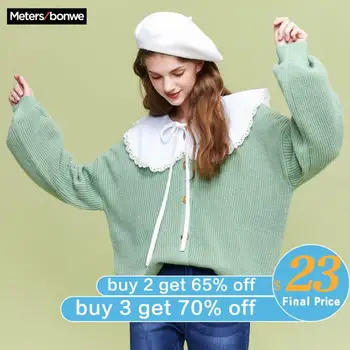 

Metersbonwe Knitted Cardigan sweater Women 2020 Spring New Simple Loose fashion Leisure elegant Cardigan for Female