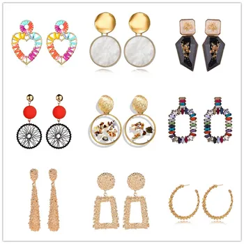 

Fashion ZA Big Metal Drop Earring For Women Wedding Jewelry Gold Color Geometric Dangle Statement Earrings Christmas Gifts