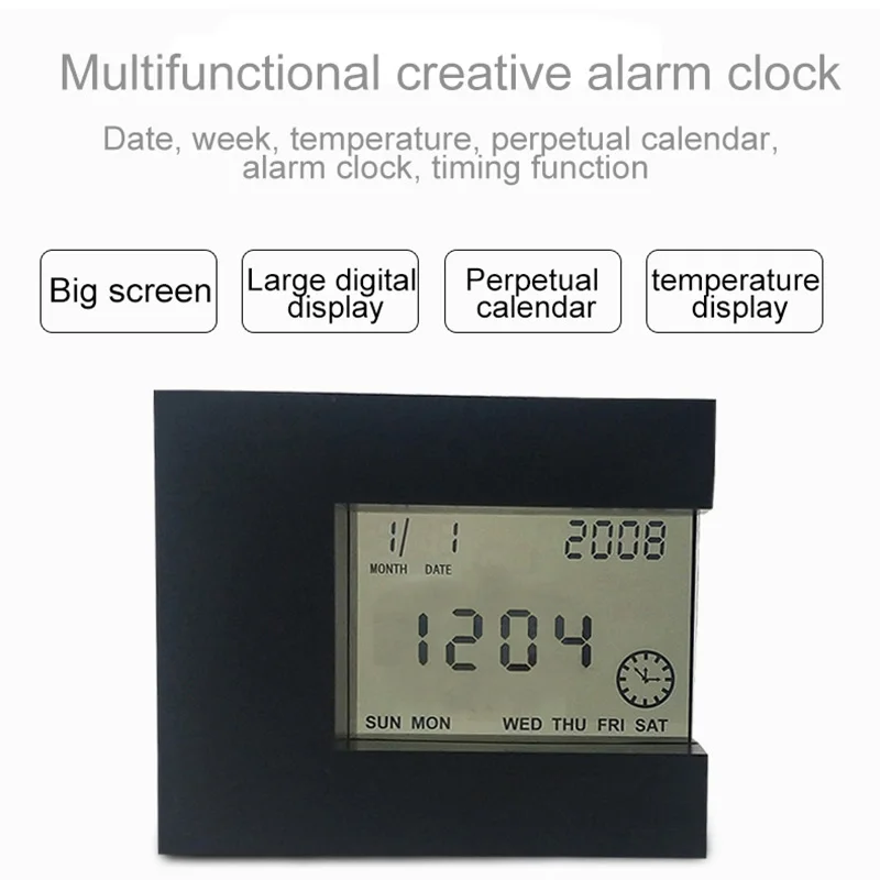 Светодиодный цифровой будильник с поворотом на 360 градусов, термометр с термометром, отображение времени и даты, календарь, таймер, настольные светодиодный часы